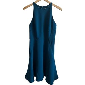 SHOSHANNA Sleeveless Halter Neck A-Line Mini Dress Stretch Crepe Peacock Blue 2